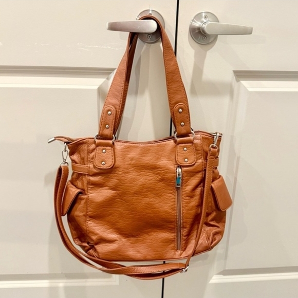 Women’s Tan Tote Bag with Decorative Cross - Picture 4 of 13